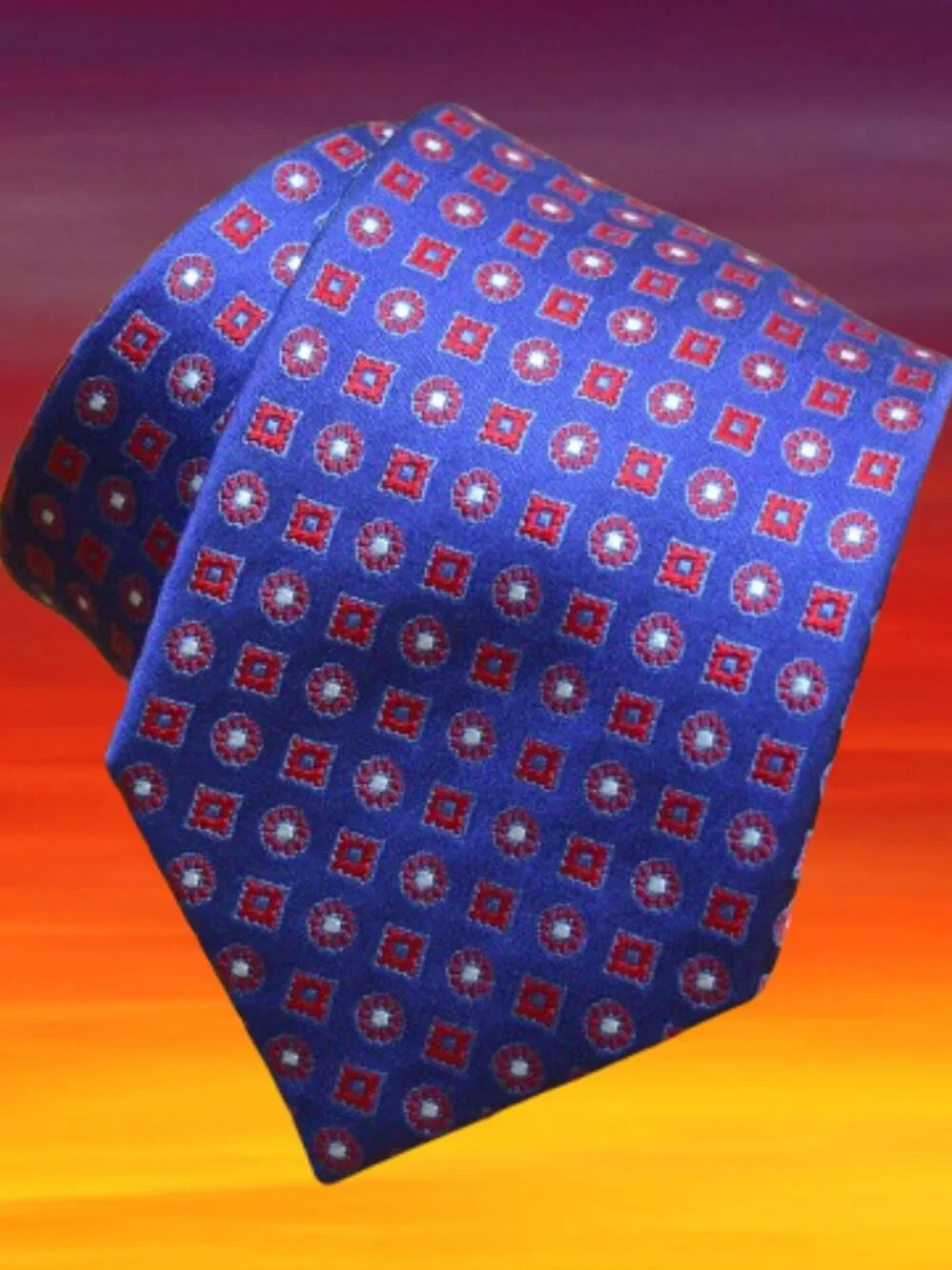 $550 BRIONI Navy Blue Red Aqua Geometric Medallion Handmade Italy Silk Neck Tie